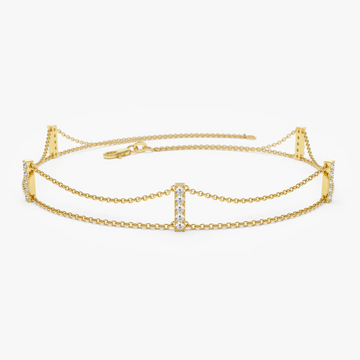 5 Station Diamond Bar Bracelet in 925 Sterling Silver – Gold Plated Dainty Jewelry