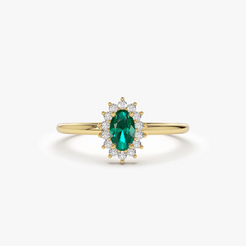 Emerald Halo Ring in 925 Sterling Silver – Gold Plated with Diamond Accents