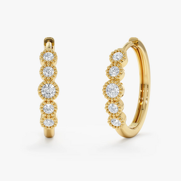 925 Silver Milgrain Diamond Huggie Earrings – 18k Gold Plated