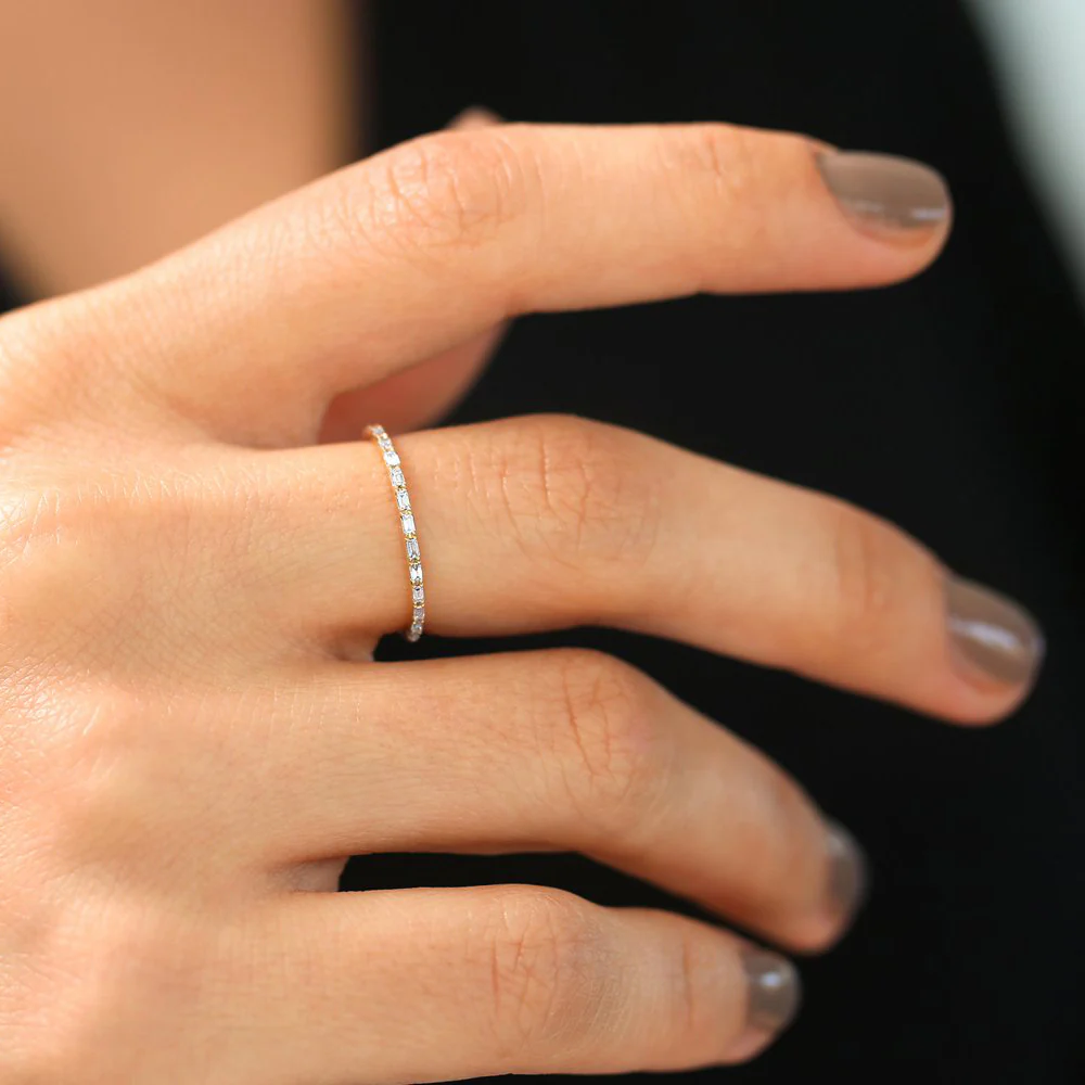 Baguette Diamond Half Eternity Band | Dainty Stackable Ring