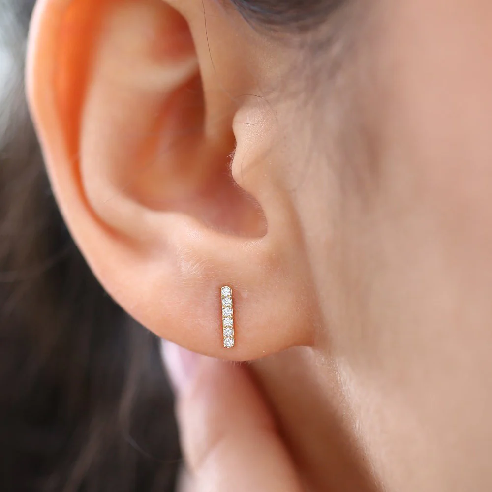 925 Silver Diamond Bar Stud Earrings | Minimalist Fine Jewelry | Made to Order