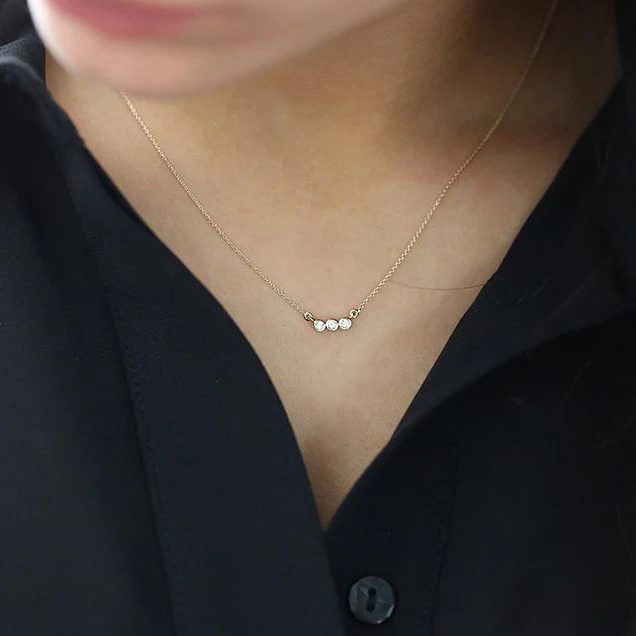 Silver Bezel Set Diamond Necklace | Minimalist Horizontal Trio