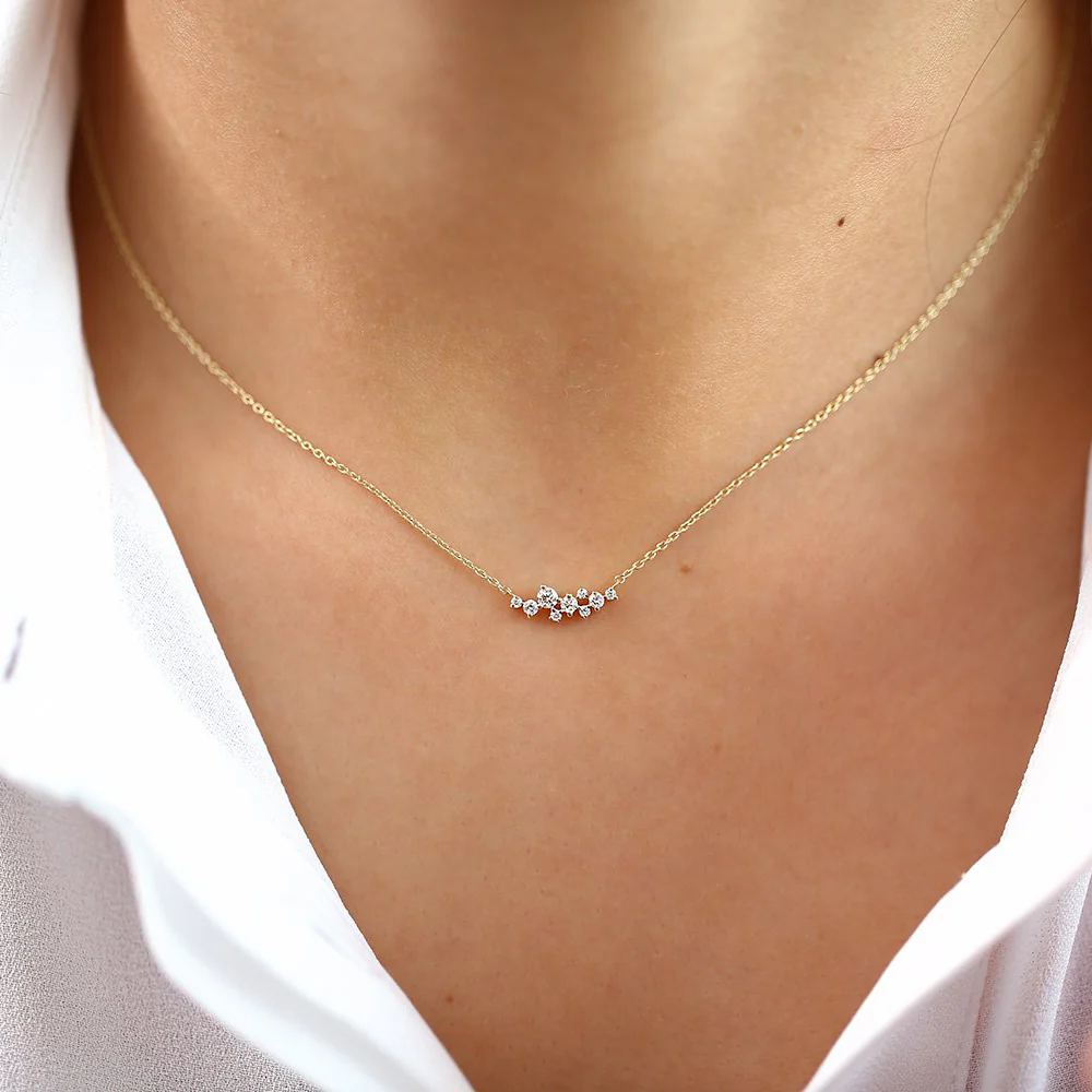 9-Diamond Cluster Necklace | Dainty Luxe Sparkle
