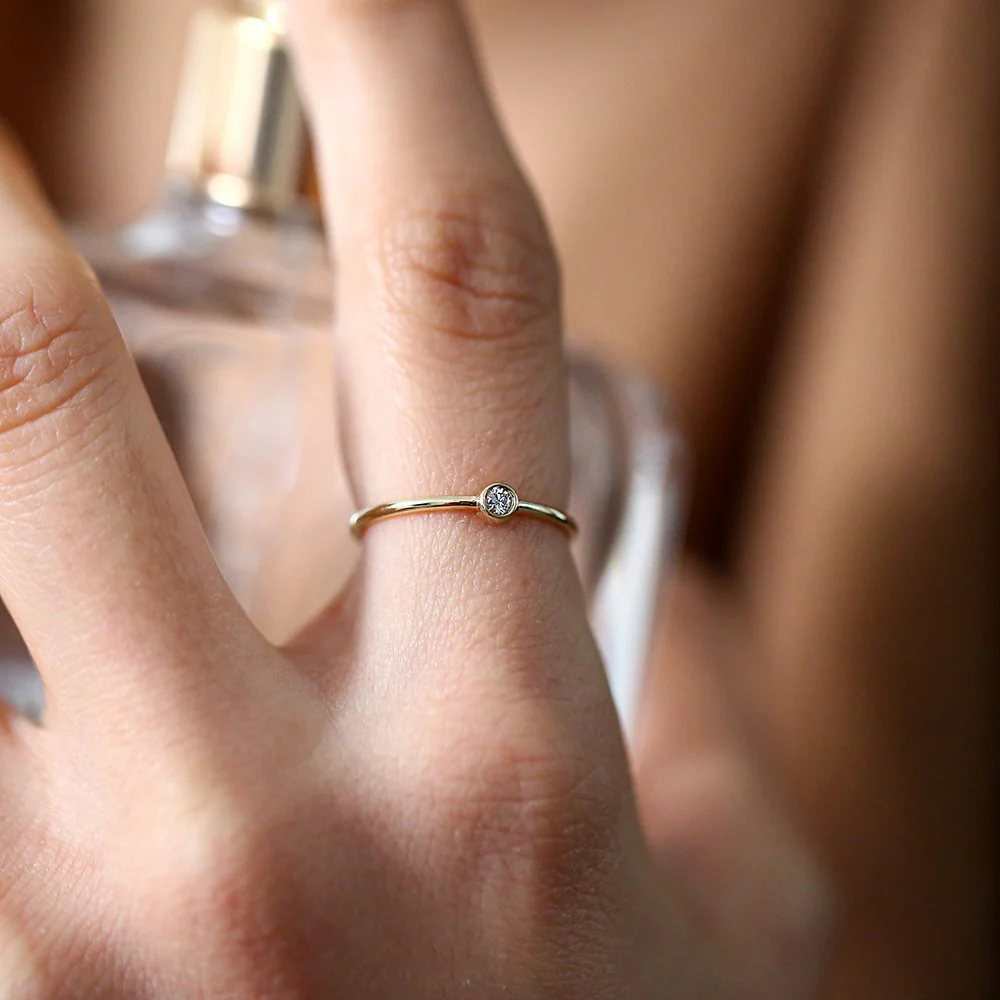 Round Solitaire Diamond Ring | Dainty Engagement or Promise Ring