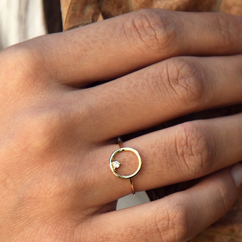 Circle Diamond Ring | Dainty Modern Open Ring | Handmade Minimalist Jewelry