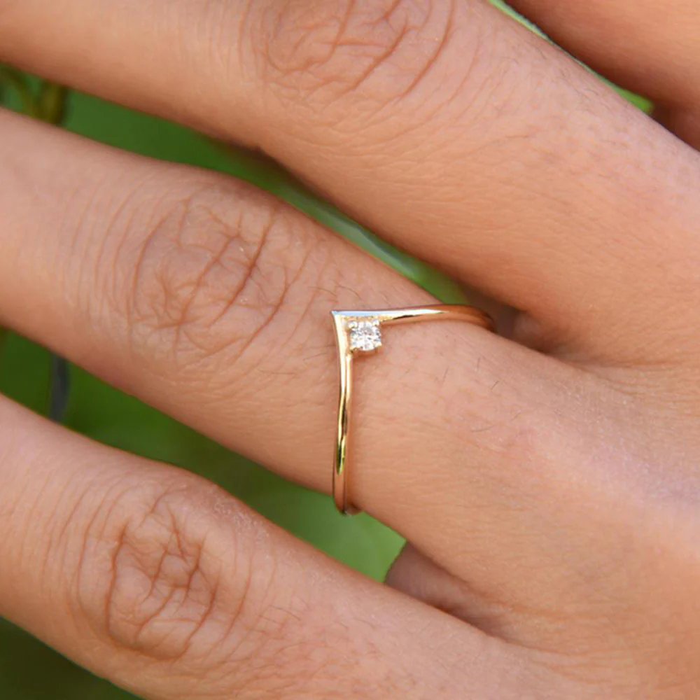 925 Sterling Silver Chevron Diamond Ring | Handmade Modern Band