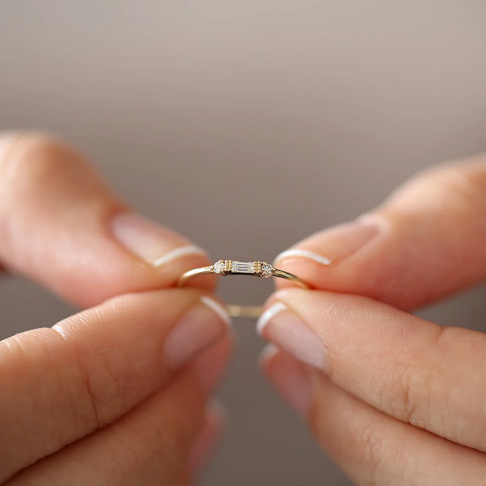 Baguette and Round Diamond Ring | Dainty Minimalist Stackable Jewelry