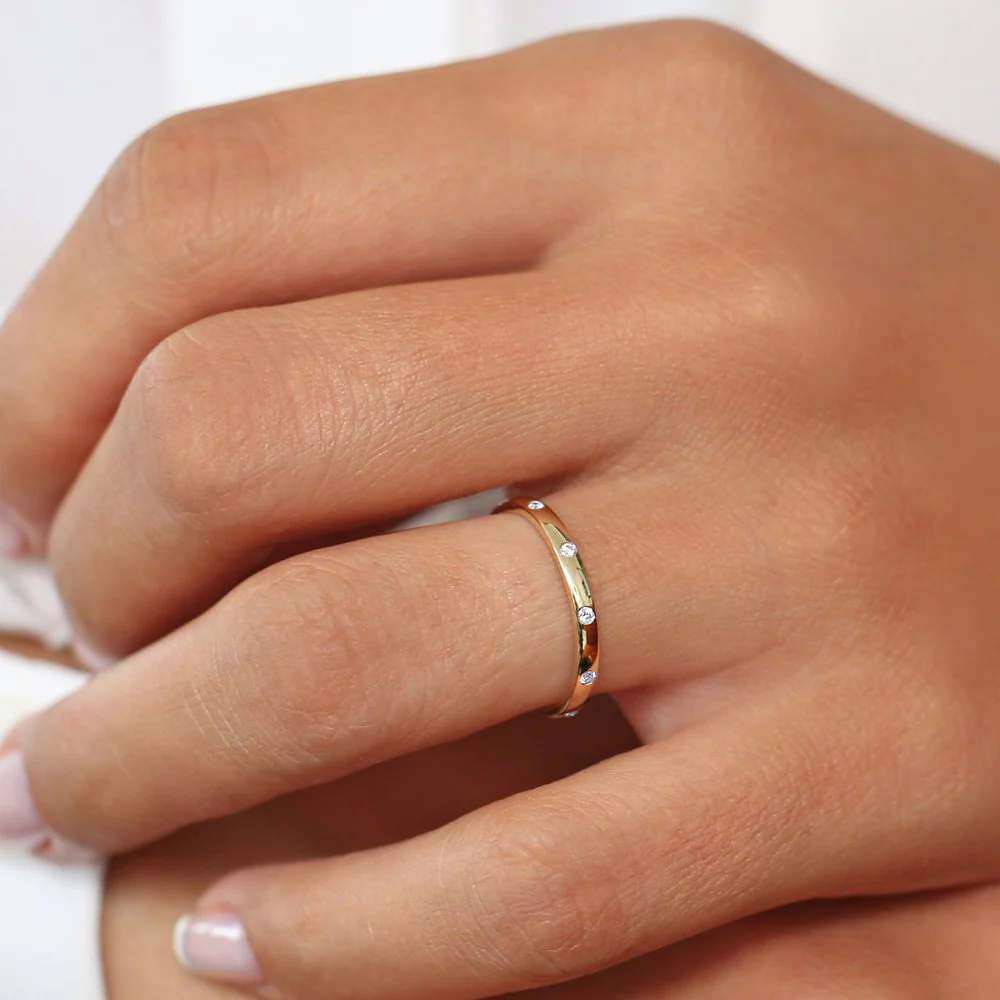 Burnish Set Diamond Wedding Ring | Handmade Fine Jewelry