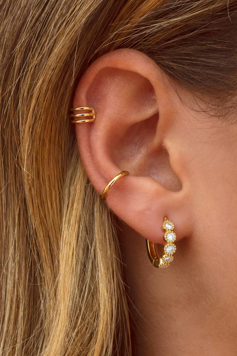 925 Silver Milgrain Diamond Huggie Earrings – 18k  Gold Plated