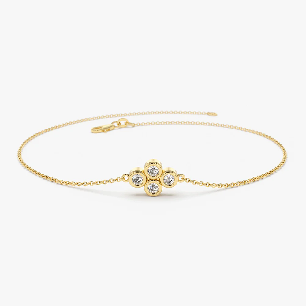 Quad Diamond Bracelet in 925 Sterling Silver – Gold Plated Dainty Jewelry