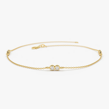 Double Diamond Station Bracelet in 925 Sterling Silver – Gold Plated Dainty Jewelry