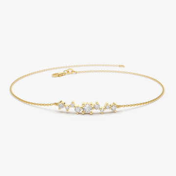 Multi Diamond Cluster Bracelet in 925 Sterling Silver – Gold Plated Dainty Jewelry