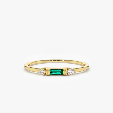 Baguette Emerald & Diamond Ring in 925 Sterling Silver – Gold Plated Fine Jewelry
