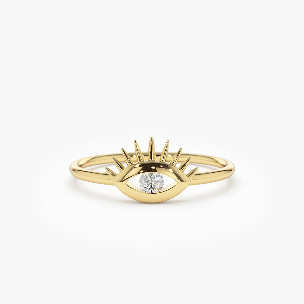 Diamond Evil Eye Ring in 925 Sterling Silver – Gold Plated Protection Jewelry