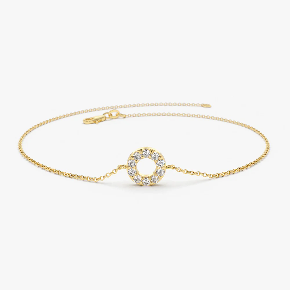 Round Pavé Diamond Bracelet in 925 Sterling Silver – Gold Plated Dainty Jewelry