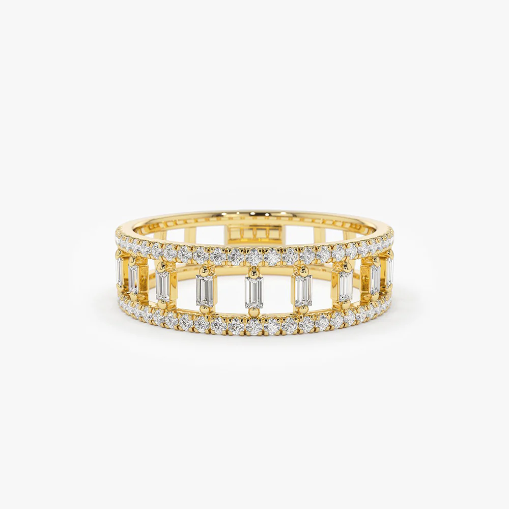 Double Row Baguette & Micro-Pavé Eternity Ring in 925 Sterling Silver – 18K Gold Plated
