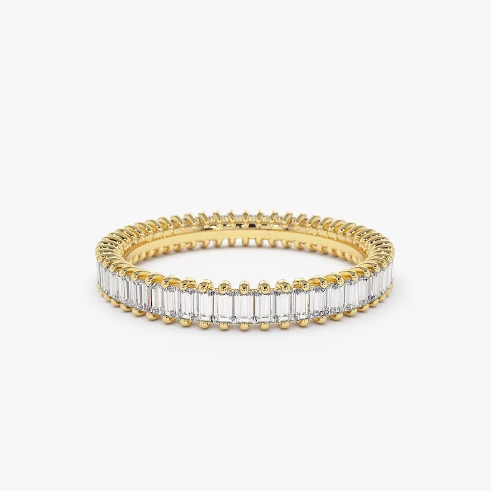 Full Eternity Baguette Ring in 925 Sterling Silver – Gold Plated Statement Band