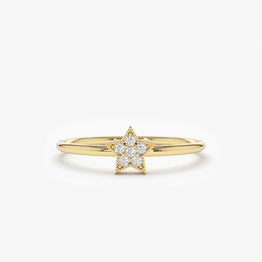 Star Shaped Diamond Ring in 925 Sterling Silver – Gold Plated Dainty Jewelry
