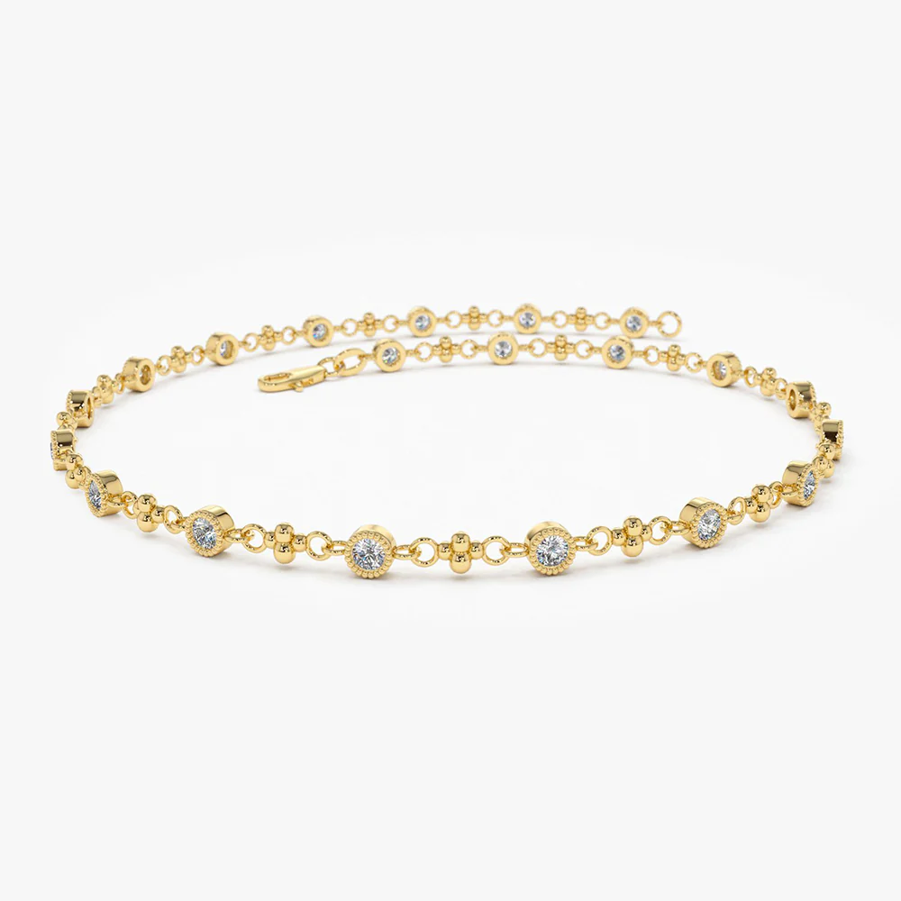 Bezel Milgrain Diamond Bracelet in 925 Sterling Silver – Gold Plated Dainty Jewelry