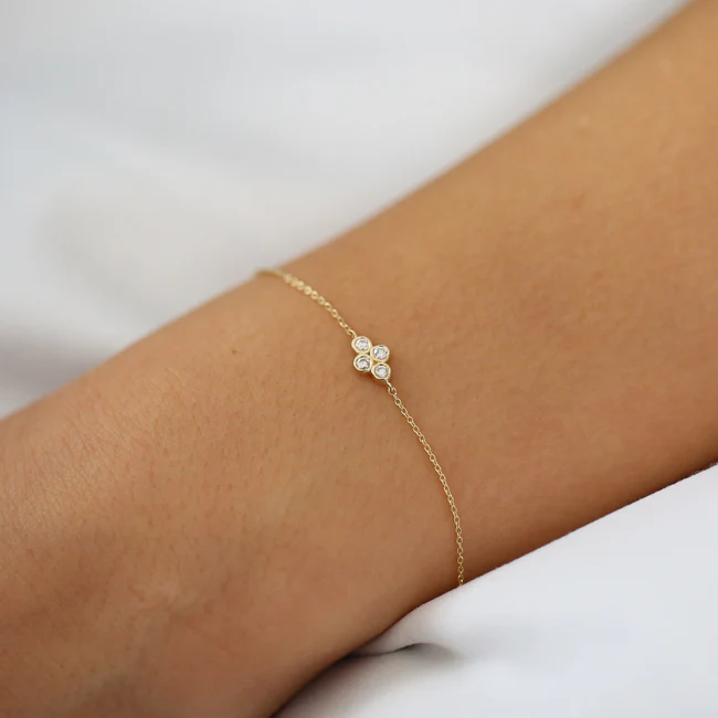 Quad Diamond Bracelet in 925 Sterling Silver – Gold Plated Dainty Jewelry