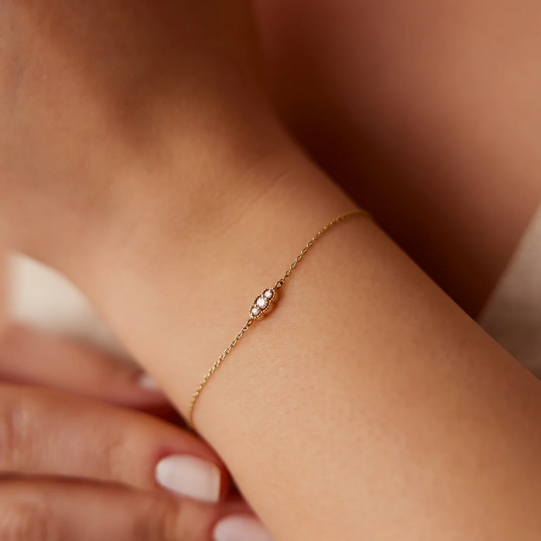 Art Deco Diamond Bracelet in 925 Sterling Silver – Gold Plated Dainty Jewelry