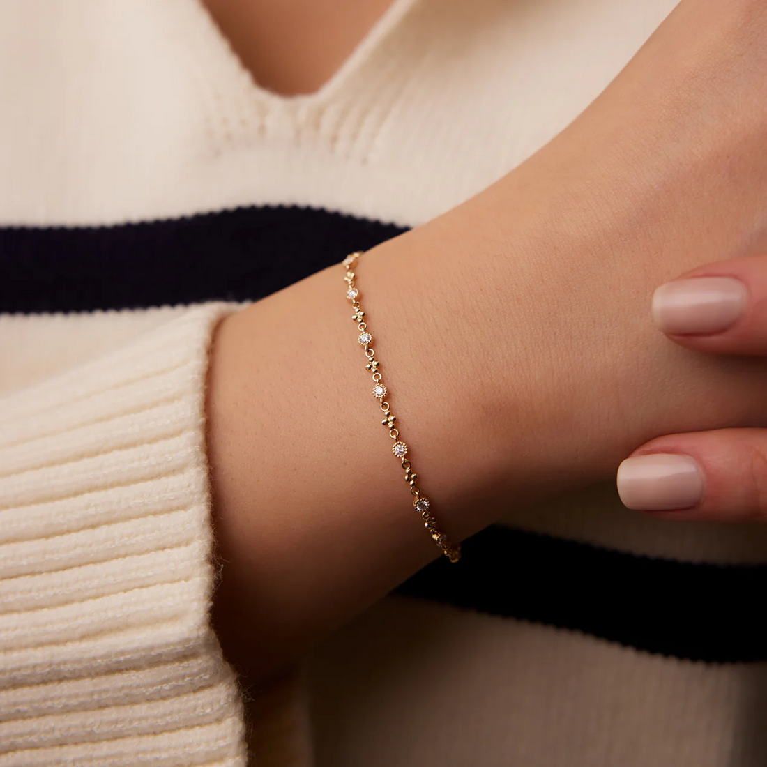Bezel Milgrain Diamond Bracelet in 925 Sterling Silver – Gold Plated Dainty Jewelry
