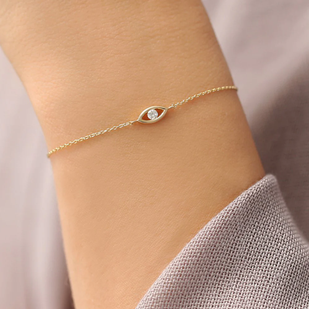 Diamond Evil Eye Bracelet in 925 Sterling Silver – Gold Plated Dainty Jewelry