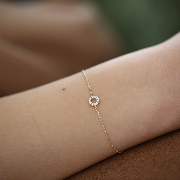 Round Pavé Diamond Bracelet in 925 Sterling Silver – Gold Plated Dainty Jewelry