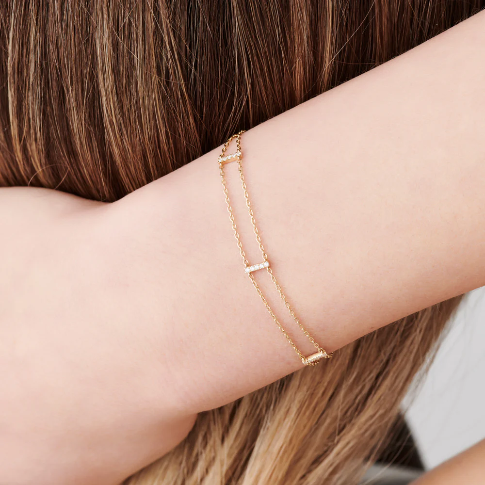 5 Station Diamond Bar Bracelet in 925 Sterling Silver – Gold Plated Dainty Jewelry