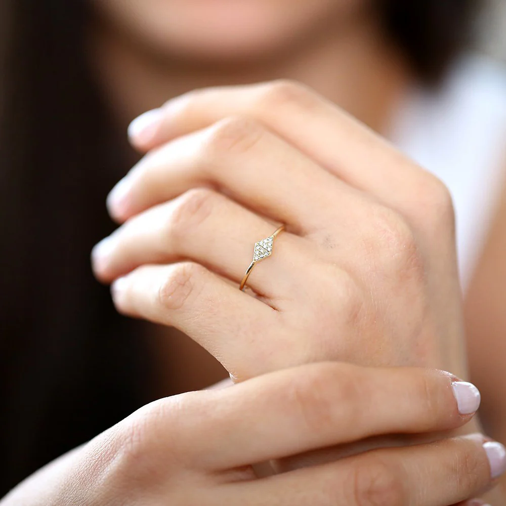 Diamond Shape Micro Pave Ring in 925 Sterling Silver – Gold Plated Dainty Jewelry