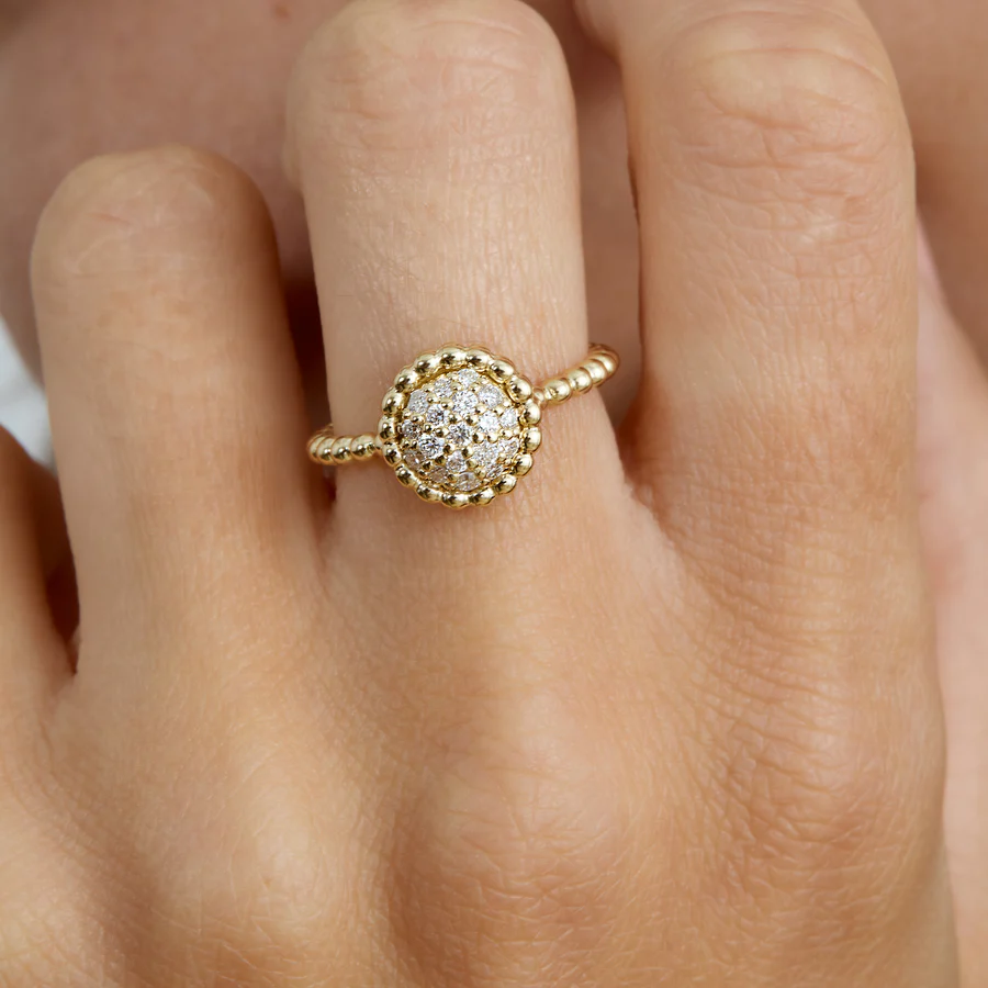 925 Silver Pave Diamond Beaded Ring – 18k Gold Plated