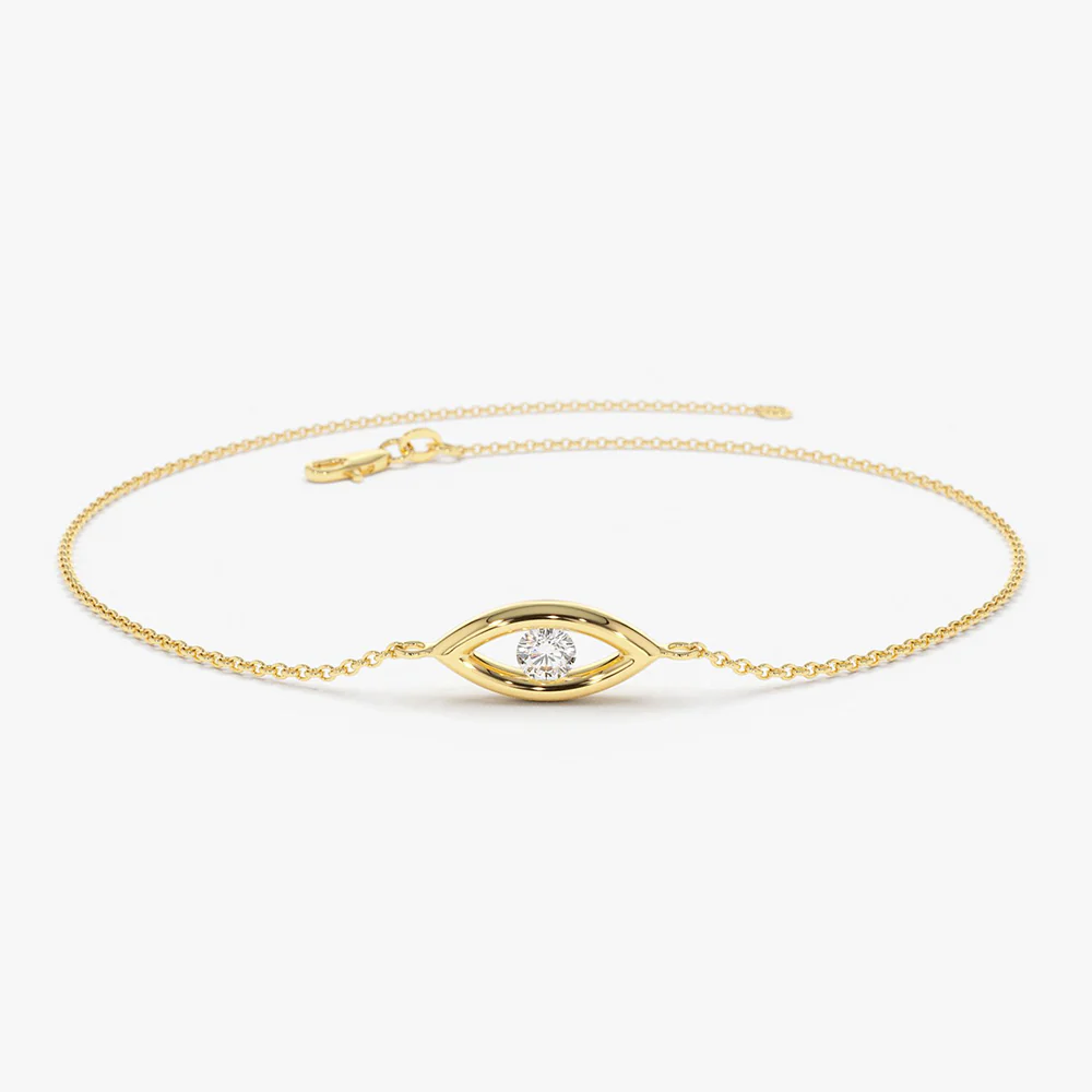Diamond Evil Eye Bracelet in 925 Sterling Silver – Gold Plated Dainty Jewelry