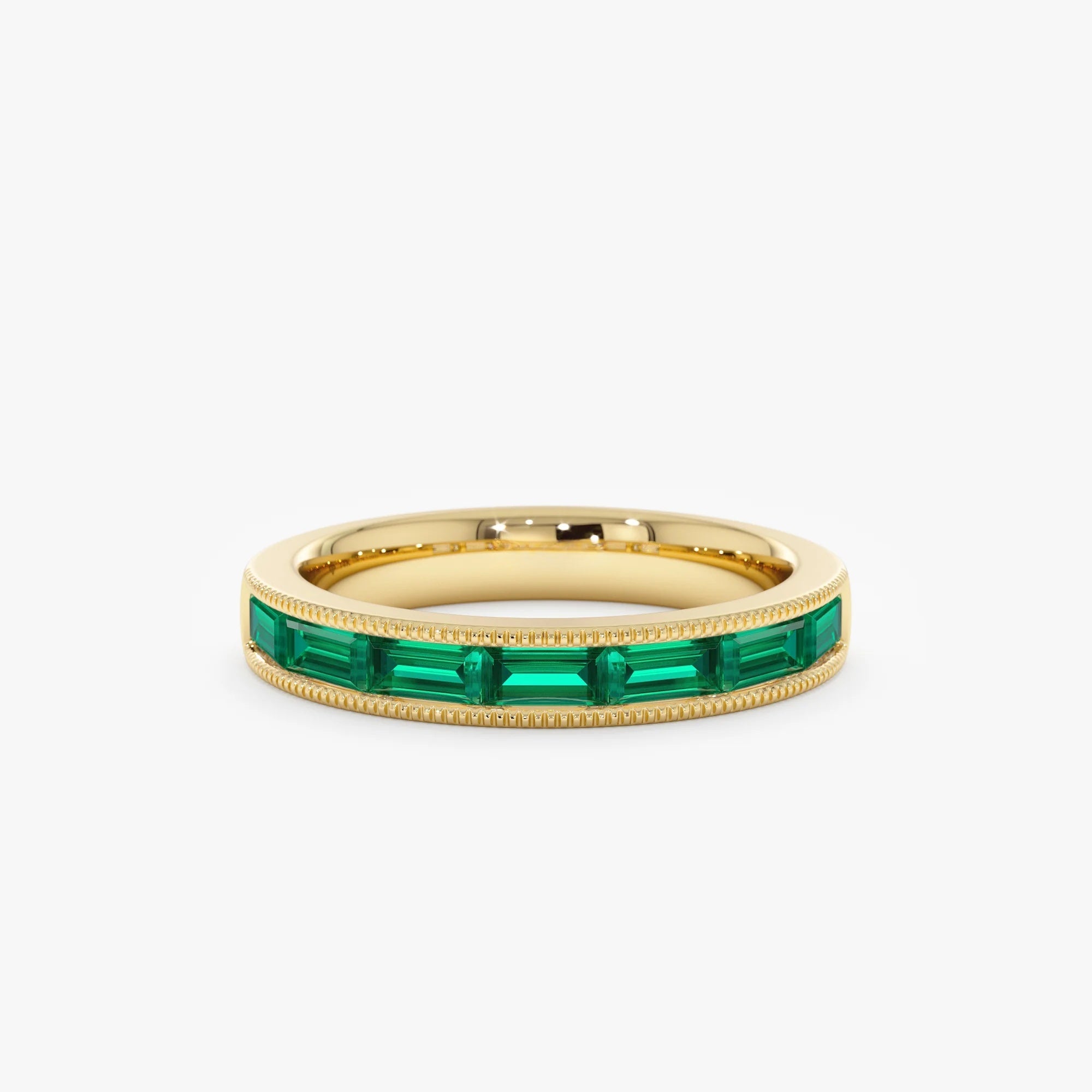 925 Silver Channel Set Baguette Emerald Ring – Gold Plated