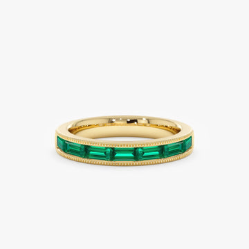 925 Silver Channel Set Baguette Emerald Ring – Gold Plated