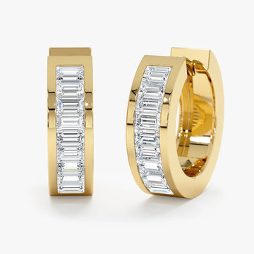 925 Silver Baguette Diamond Hoop Earrings – 18k Gold Plated