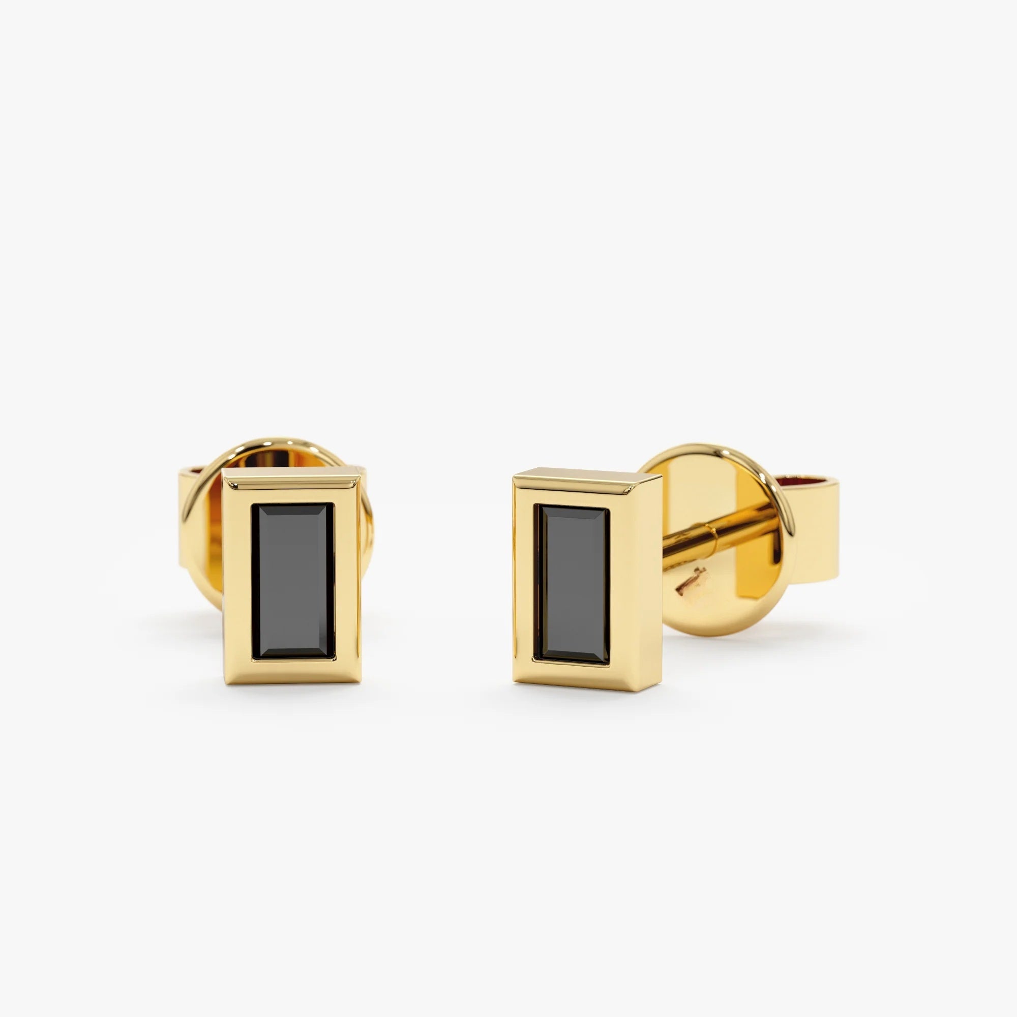 Baguette Black Diamond Stud Earrings in 925 Sterling Silver