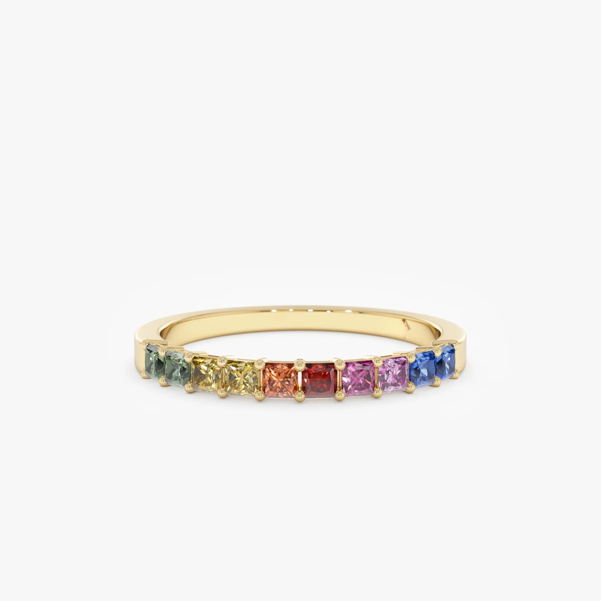 925 Silver Princess-Cut Rainbow Sapphire Ring – 18k Gold Plated