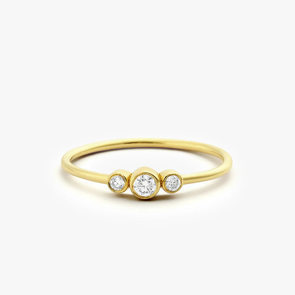Three Stone Diamond Ring in 925 Sterling Silver – 18k Gold Plated Trio Band