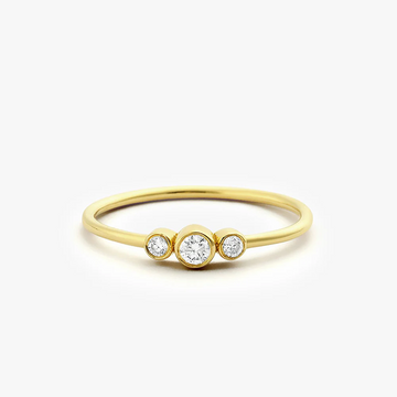 Three Stone Diamond Ring in 925 Sterling Silver – 18k Gold Plated Trio Band